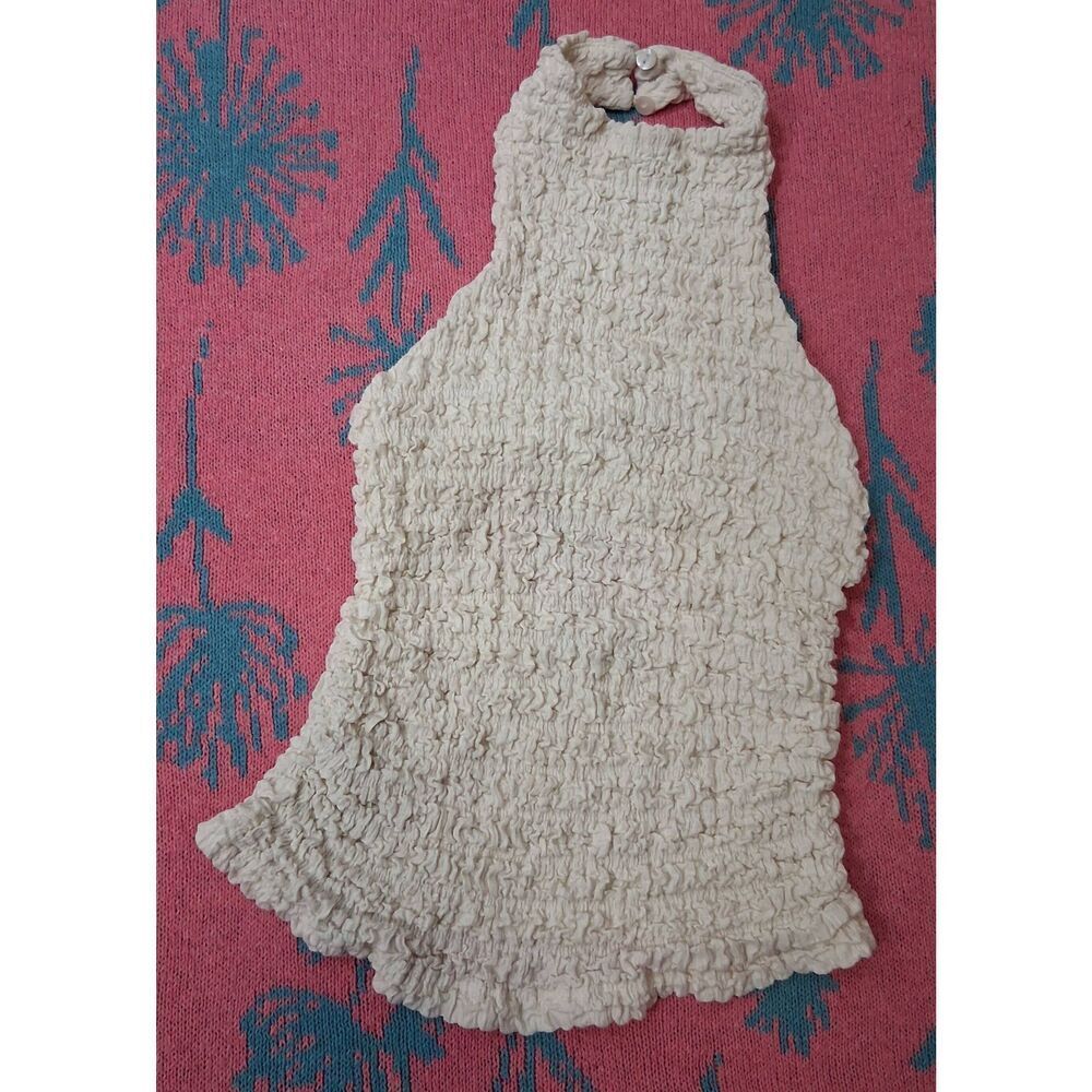 Zara womens small cream halter neck top smocked fitted stretch dainty coquette - Picture 3 of 8